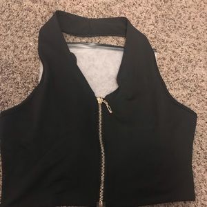 Zip up crop halter top